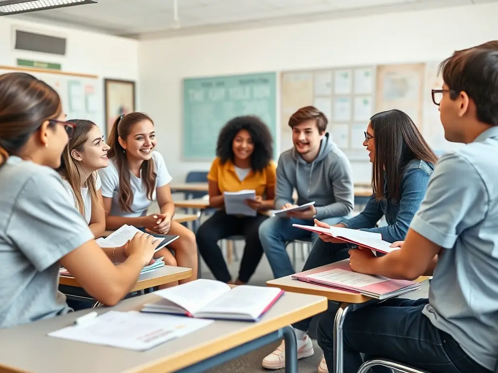 A photograph of students participating in a values-based learning activity, showcasing the integration of ethical principles into the curriculum at a CSND OGEC NOTRE-DAME school.